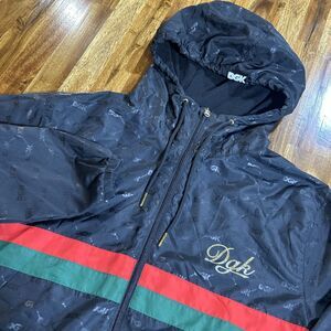 Vintage 90s DGK Primo Custom Windbreaker Jacket Black Medium All Over Monogram